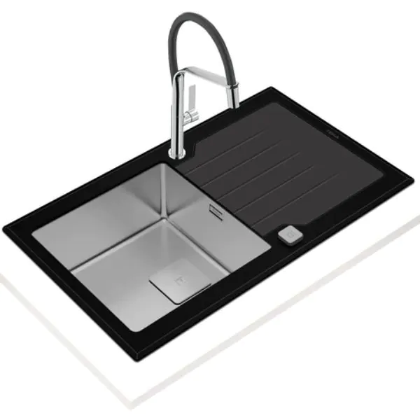 TEKA |Diamond RS15 1B 1D 86| Inset glass sink with one bowl and one drainer