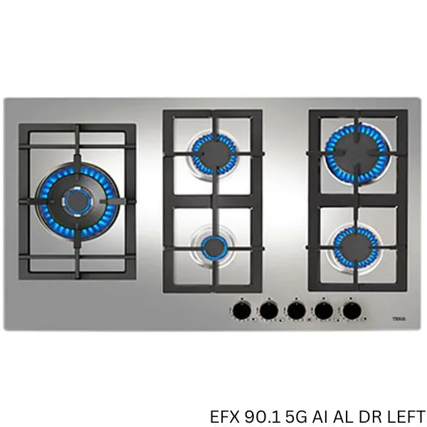 TEKA 90cm Gas Hob| 5 Zones | Cast Iron Grinds | Butane/Natural Gas | Auto Ignition | Safety Lock