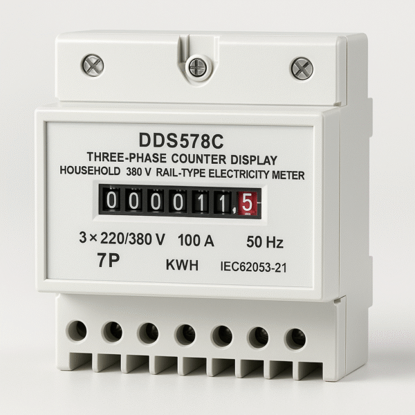 DDS578C 5 A Three-Phase Counter Display Household 380 V Rail-Type Electricity Meter 7P, 100 A