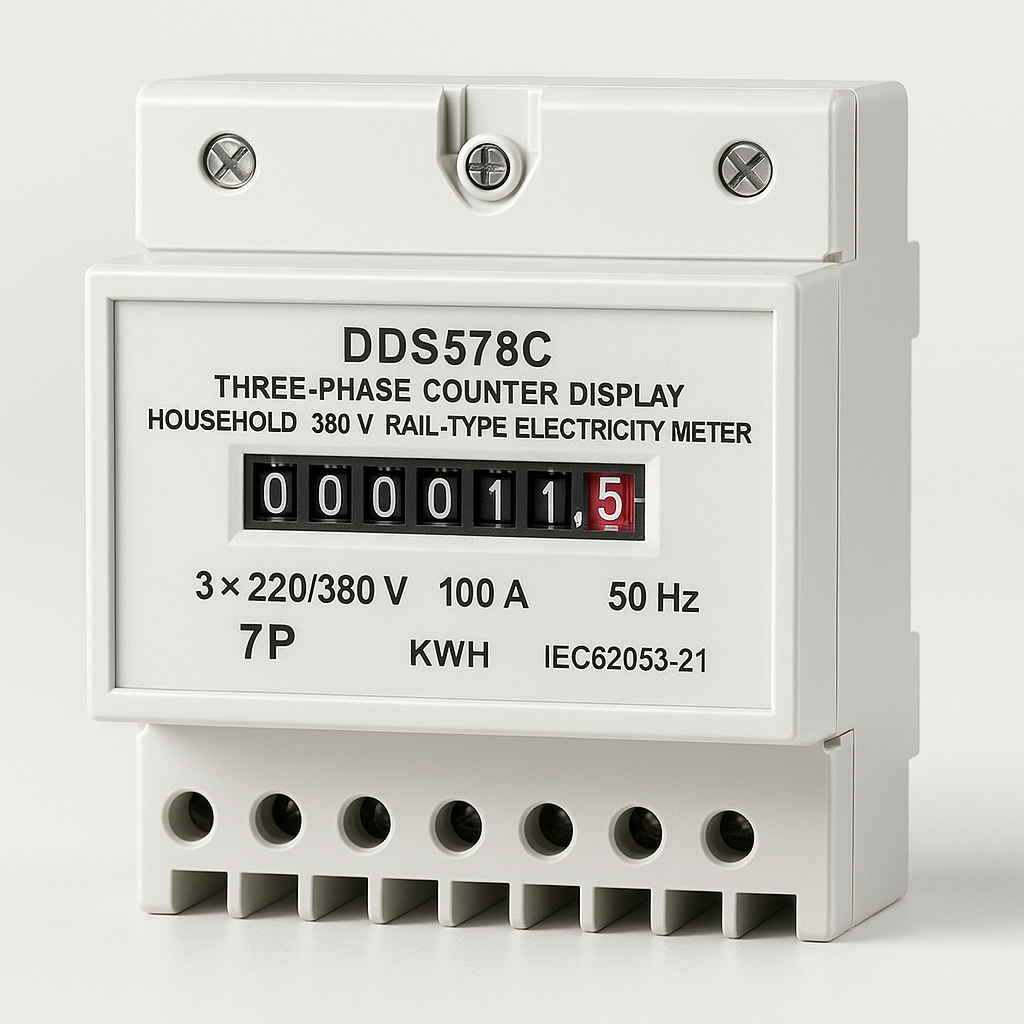 DDS578C 5 A Three-Phase Counter Display Household 380 V Rail-Type Electricity Meter 7P, 100 A