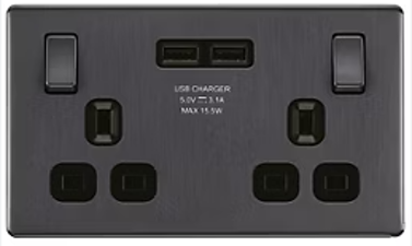 USB charger switched socket 3P 13A Dark Grey