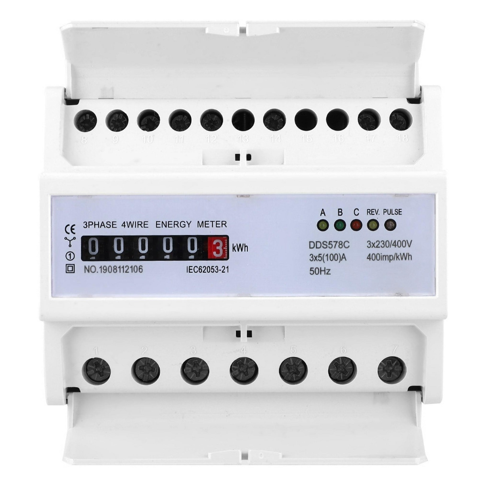 DDS578C Three Phase 4-Wire DIN Rail Energy Meter – 3×230/400V kWh Meter